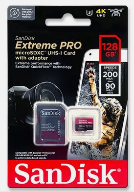 SanDisk Extreme PRO Micro SDHC 200MB s UHSI Card with adapter 128GB