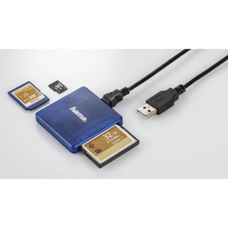 Hama USB 2.0 Multi Card Reader Blue - SD/Micro SD/CF