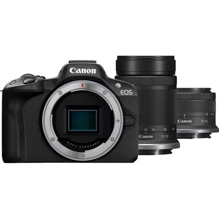 EOS R50 Mirrorless Camera, Black + RF-S 18-45mm IS STM Lens + RF-S 55-210mm