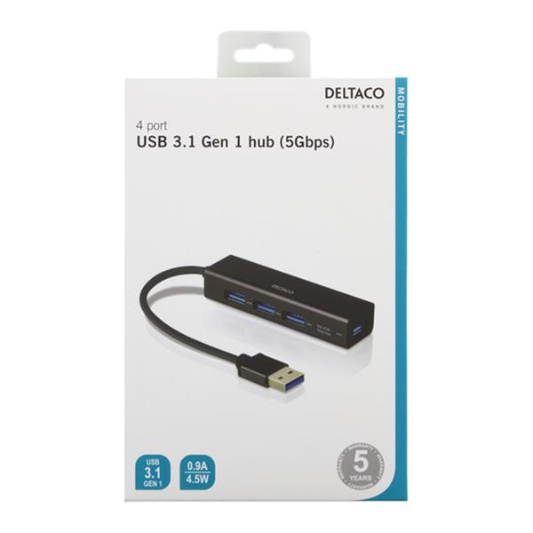 4 USB A Mini Hub with 4 USB-mini ports, USB 3.1 Gen 1, black