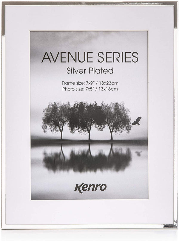 Kenro Avenue Silver Plated Photo Frame from 6x4 Inch to 8x10 Inch with White Mat for Photo
