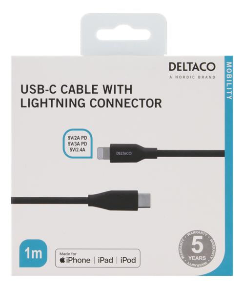 USB-C to Lightning cable, 1m,USB 2.0, black