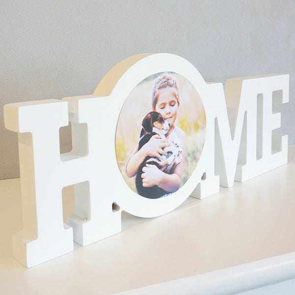 Home Word Block 300x120x18mm White Wood-WITH METAL SH504